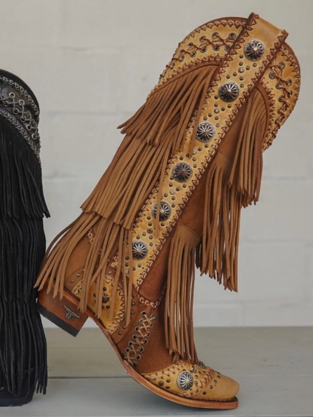 Lane Wind Walker Sandstone Leather Fringe Cowboy Boots - Picture 5 of 16